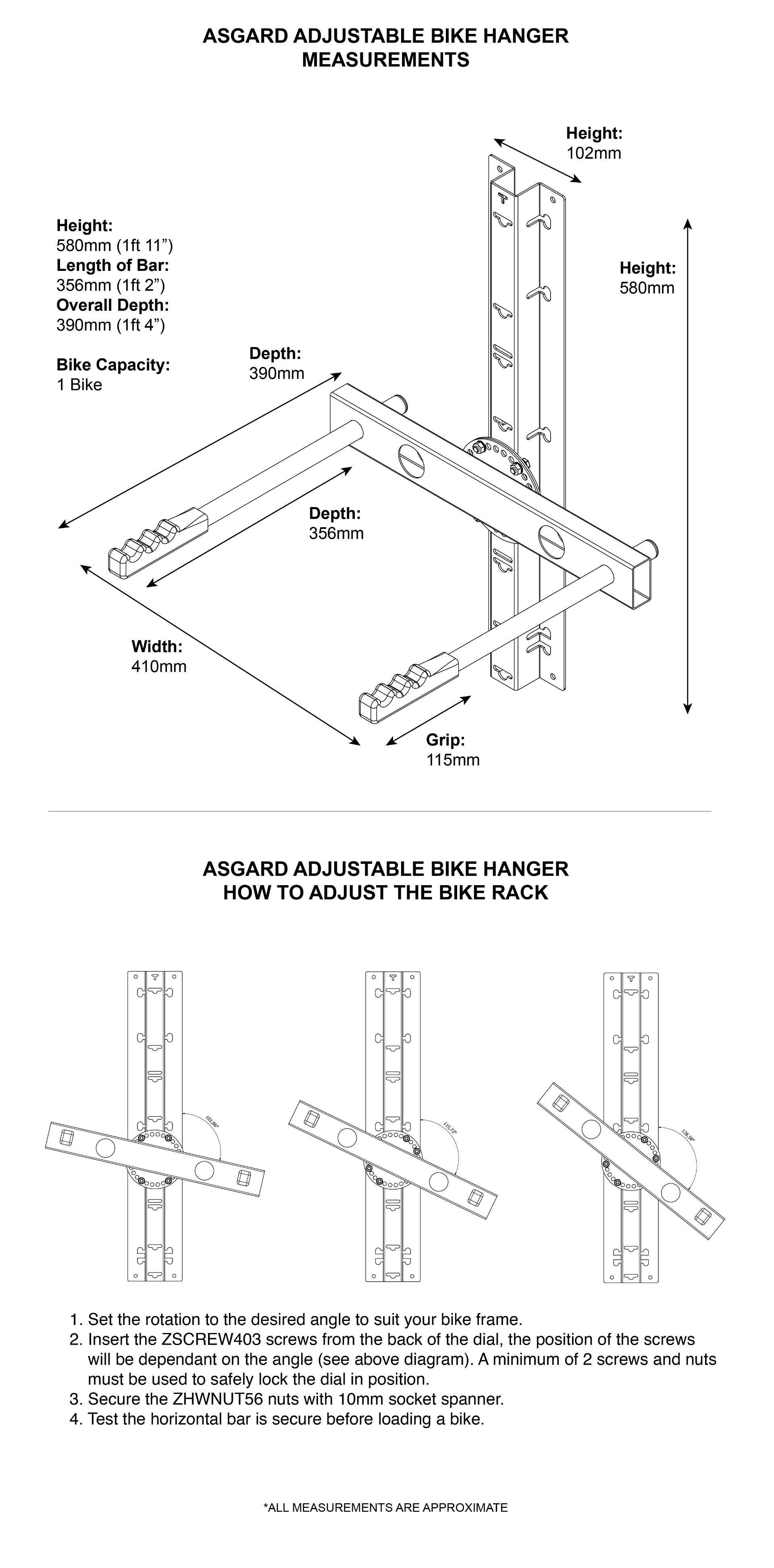 Asgard Adjustable Bike Hanger Extended Bar